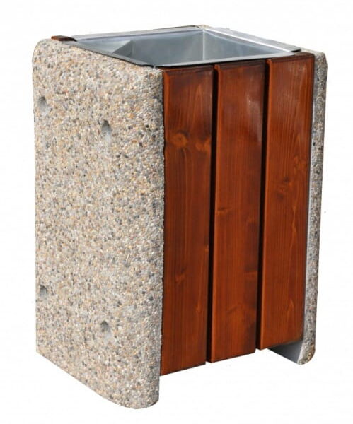 KOSZ BETONOWY 60L KWADRATOWY Z LISTWAMI DREWNIANYMI 77124 (kosze parkowe)