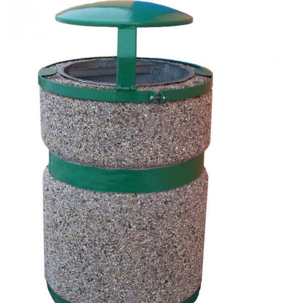 KOSZ BETONOWY 40L Z PASEM MALOWANYM I DASZKIEM 77115 (kosze parkowe)